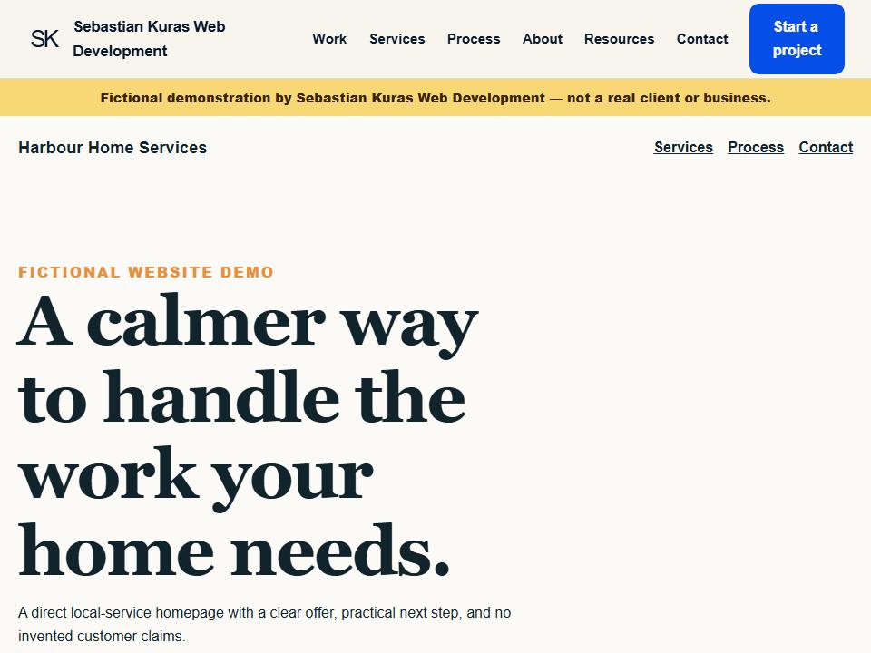 Harbour Home Services fictional local service business website preview